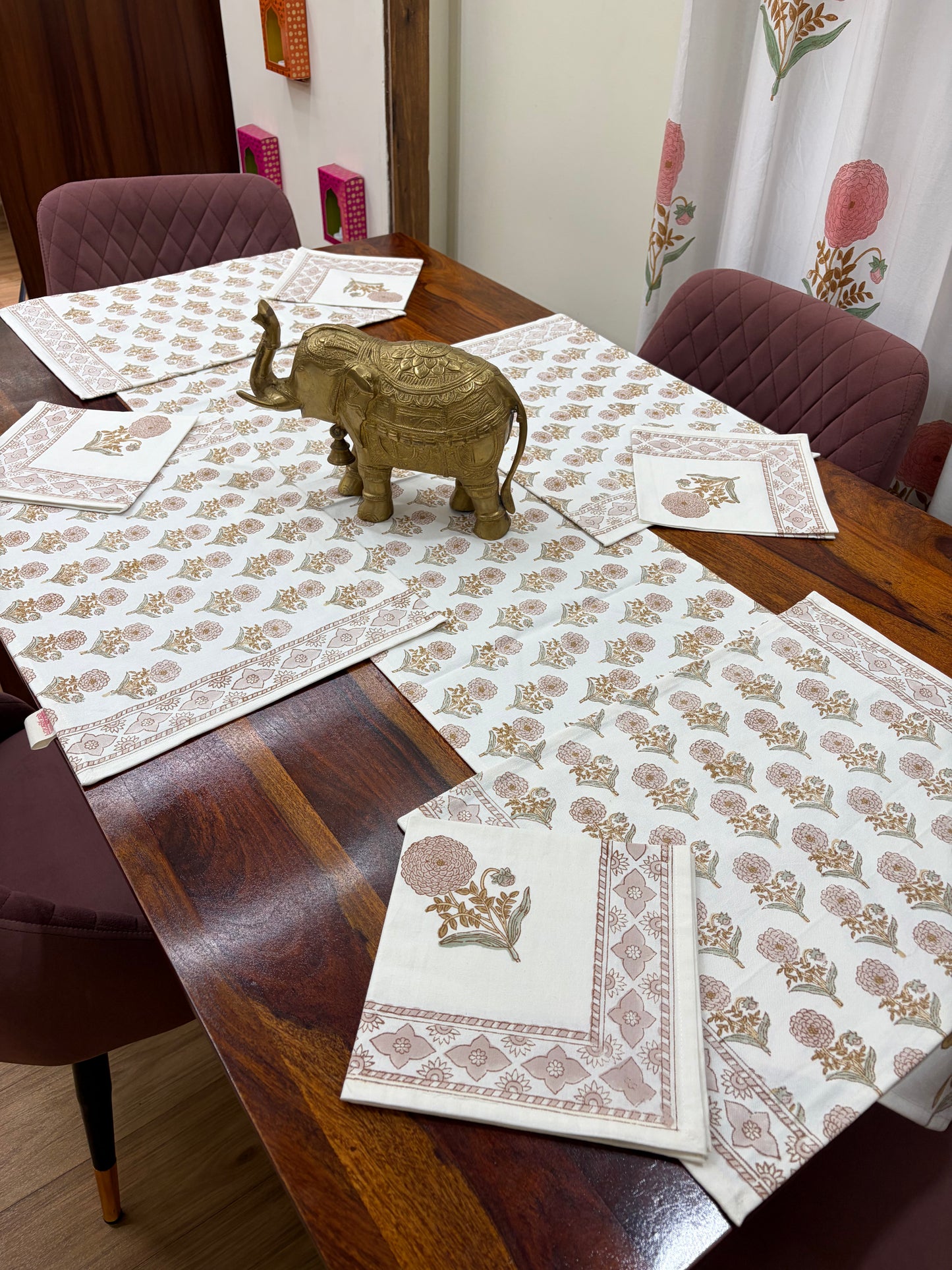 Peach Marigold Table Runner, Mat & Napkin Set