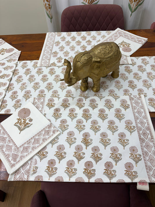 Peach Marigold Table Runner, Mat & Napkin Set