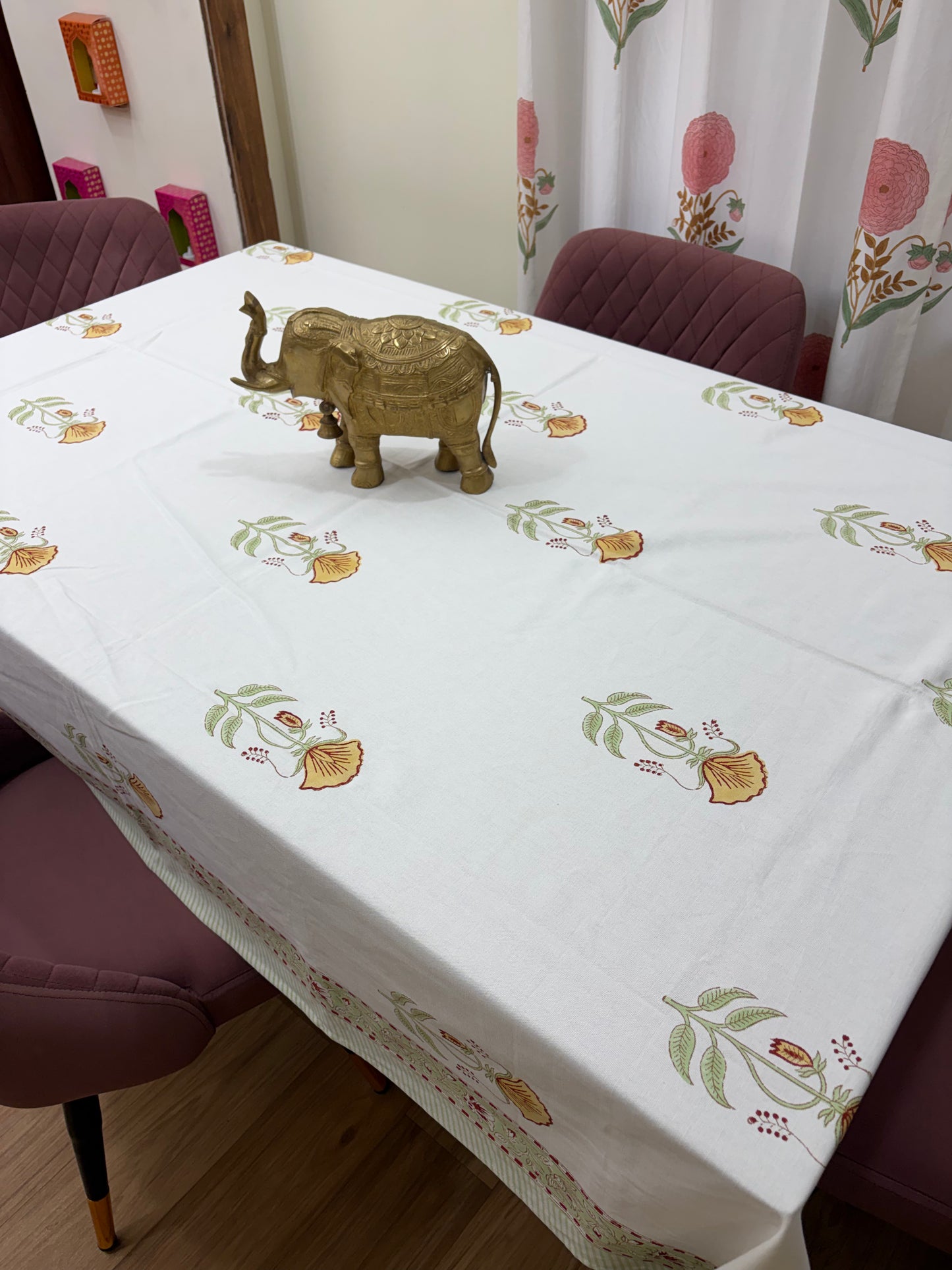 Yellow Green Mughal Jaal Table Cover