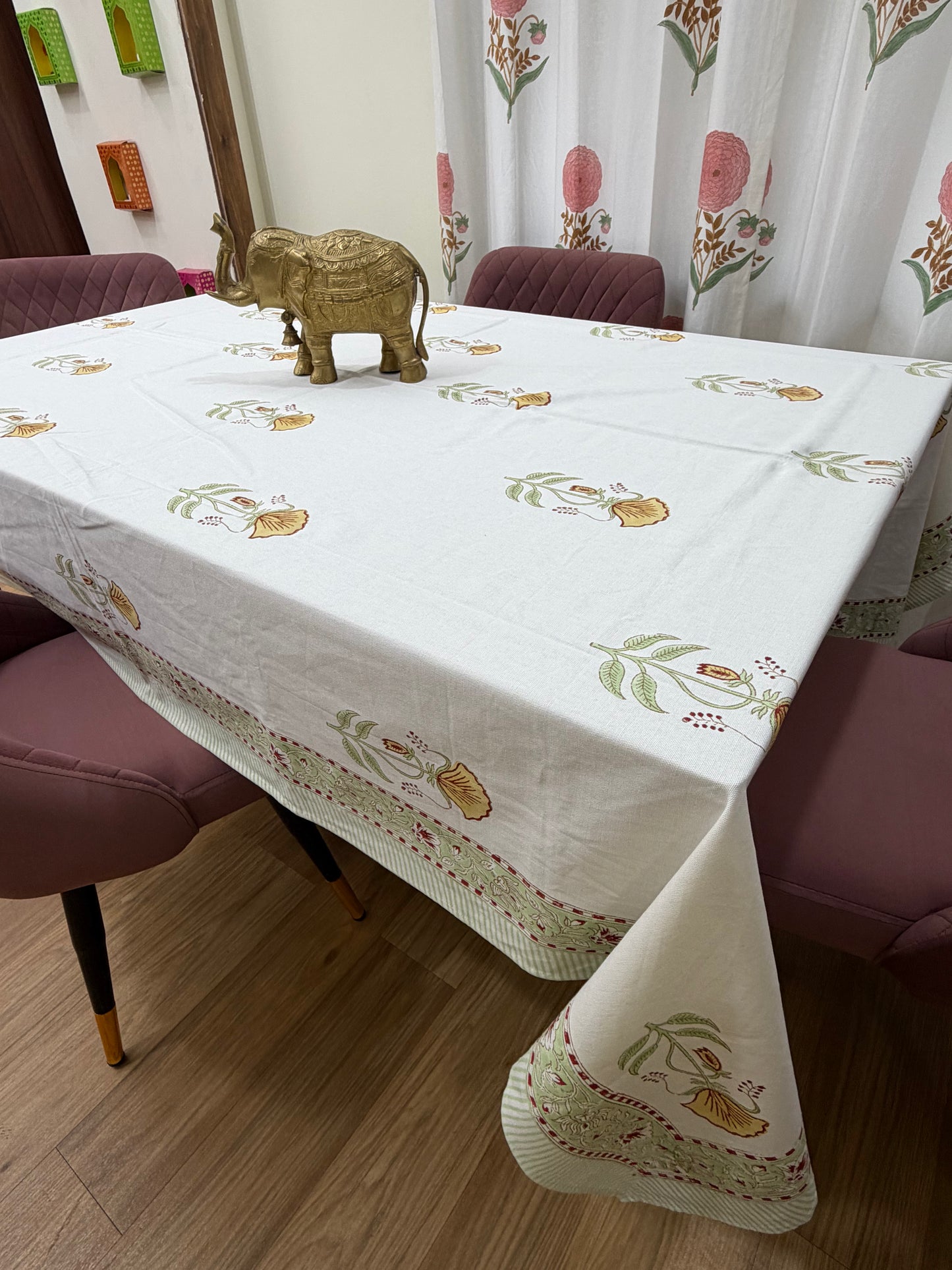 Yellow Green Mughal Jaal Table Cover