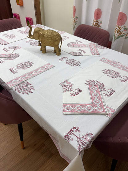 Rose Pink Parrot Table Cover, Mat & Napkin Set