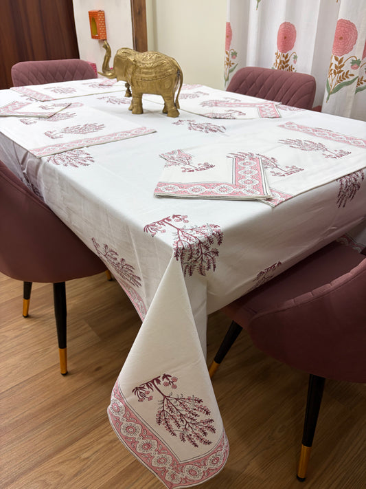Rose Pink Parrot Table Cover, Mat & Napkin Set
