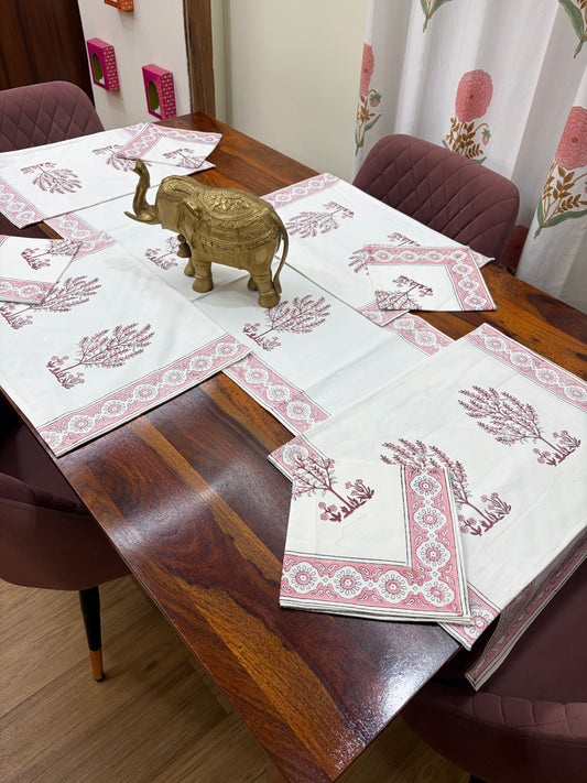 Rose Pink Parrot Table Runner, Mat & Napkin Set