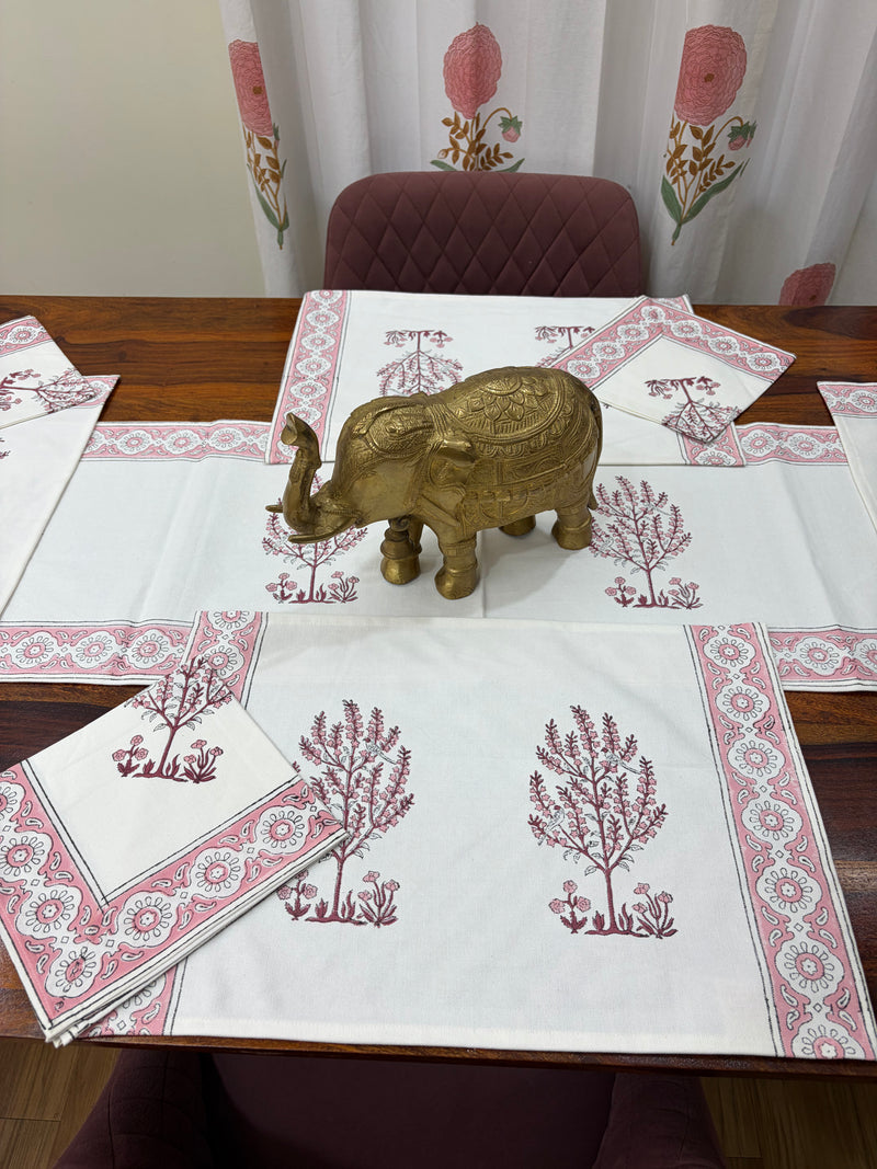 Rose Pink Parrot Table Runner, Mat & Napkin Set