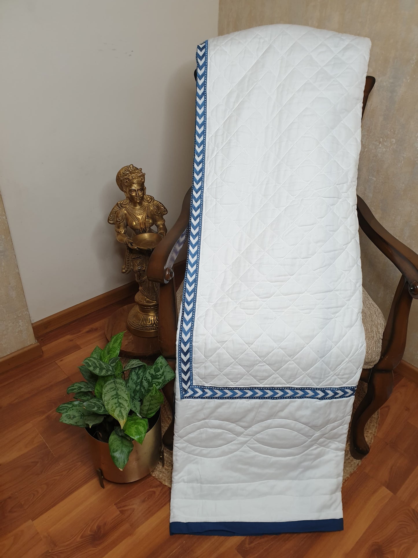 Blue Embroidery Persian Quilted Luxury Bedcover