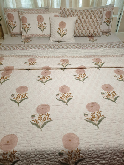 Peach Marigold Quilted Bedcover