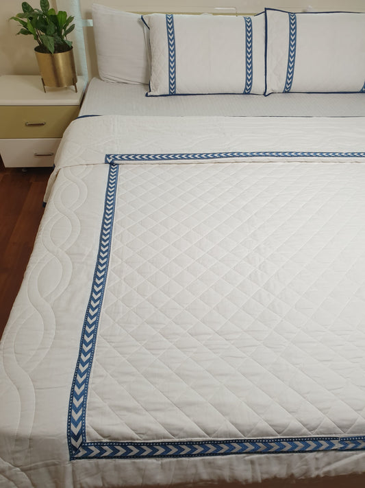 Blue Embroidery Persian Quilted Luxury Bedcover