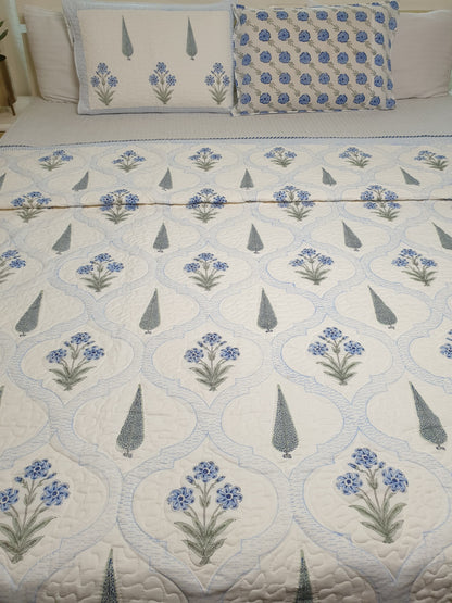 Blue Cyprus Quilted Bedcover