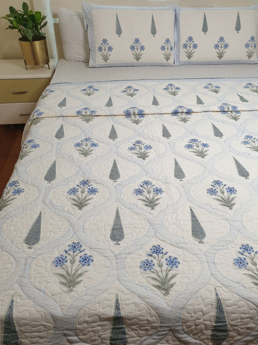 Blue Cyprus Quilted Bedcover
