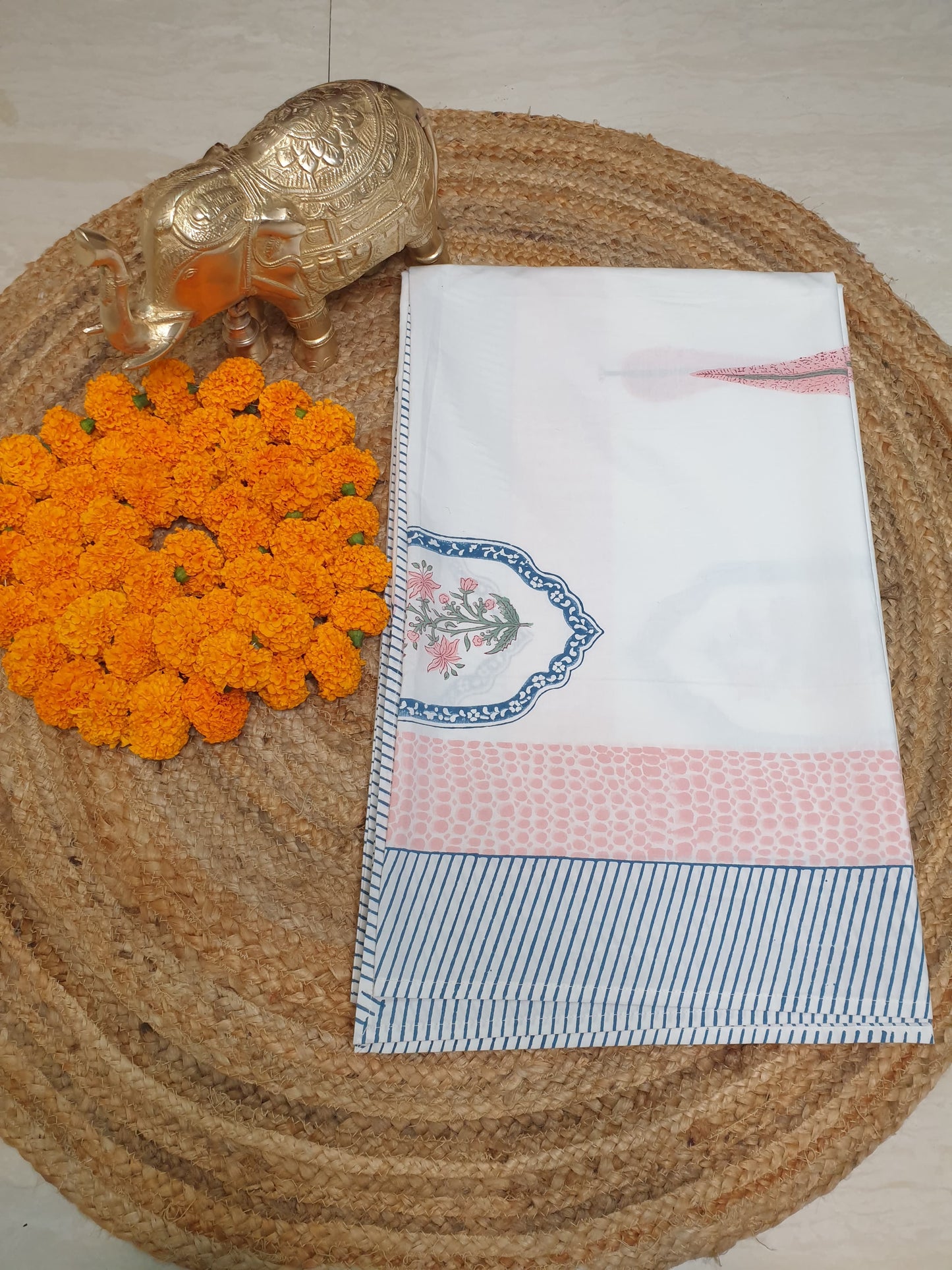 Pink Blue Jasmine Mirror Percale Bedsheet