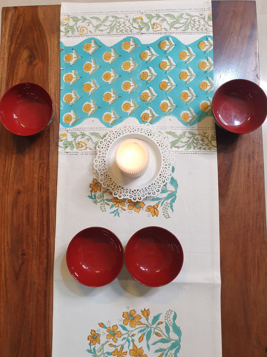 Turquoise Mustard Baagh Table Runner