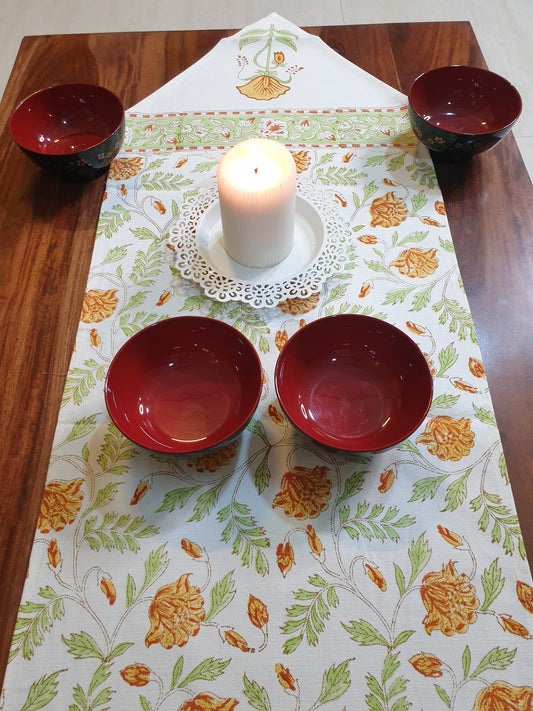 Yellow Green Mughal Jaal Table Runner