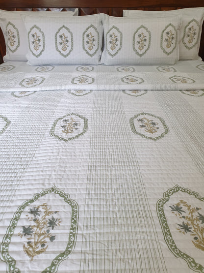Green Jasmine Mirror Quilted Reversible Bedcover