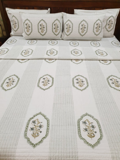 Green Jasmine Mirror Quilted Reversible Bedcover