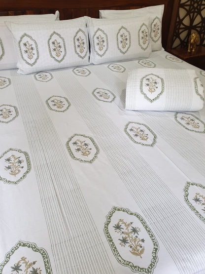 Green Jasmine Mirror Quilted Reversible Bedcover