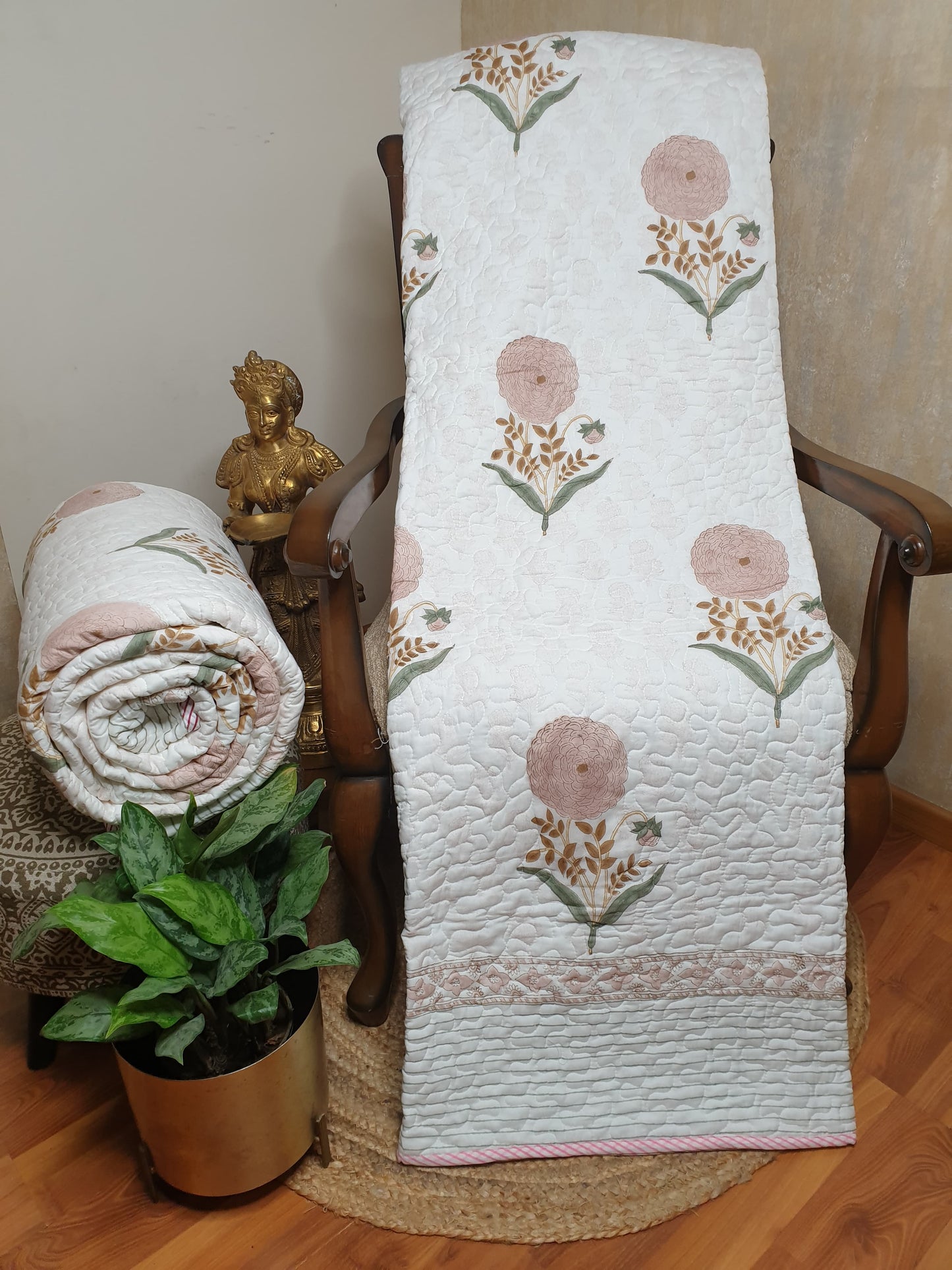 Peach Marigold Bedsheet & Bedcover Set
