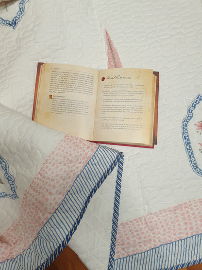 Pink Blue Jasmine Mirror Bedsheet & Bedcover Set