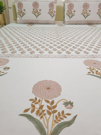 Peach Marigold Bedsheet & Bedcover Set