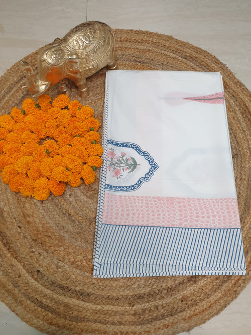 Pink Blue Jasmine Mirror Bedsheet & Bedcover Set