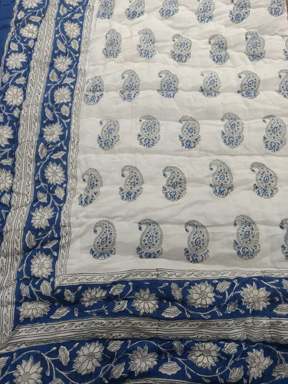 Blue Paisely Reversible Mulmul Cotton Quilt