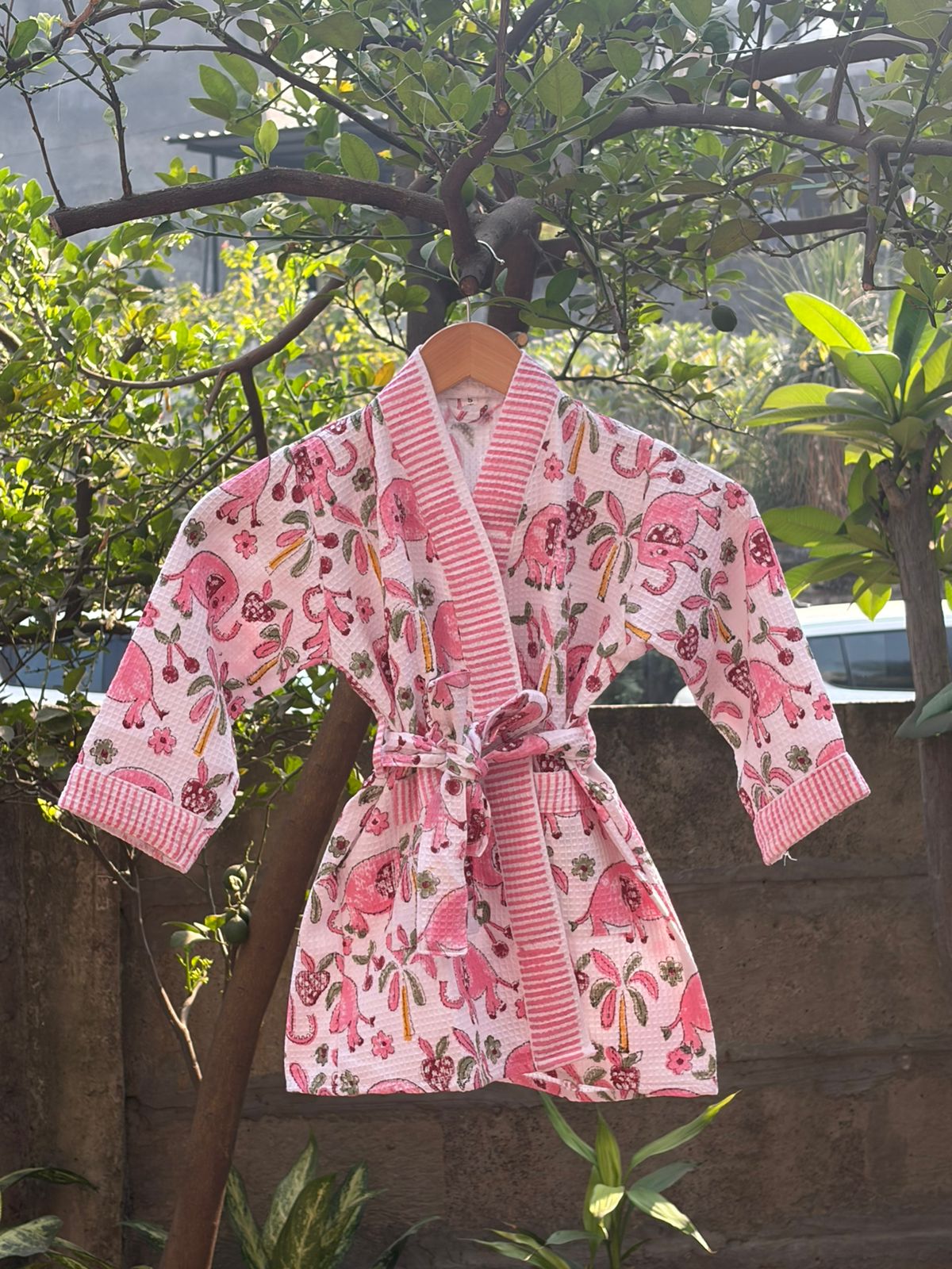 Kids Bathrobe- Elephant-Pink