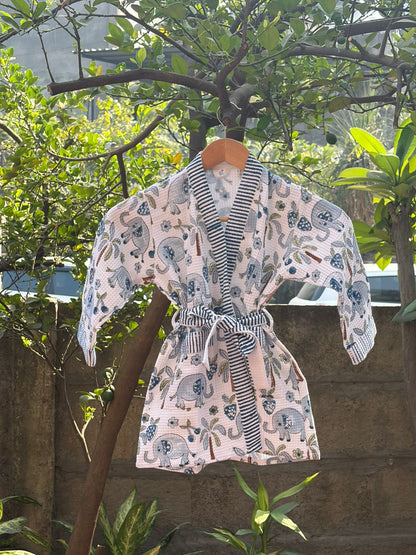 Kids Bathrobe- Elephant-Blue