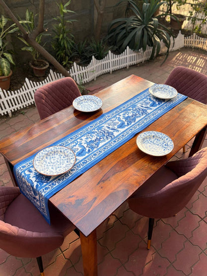 Blue Pottery Table Runner- White