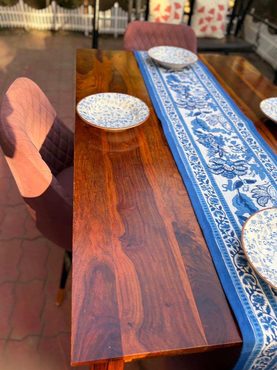 Blue Pottery Table Runner- White