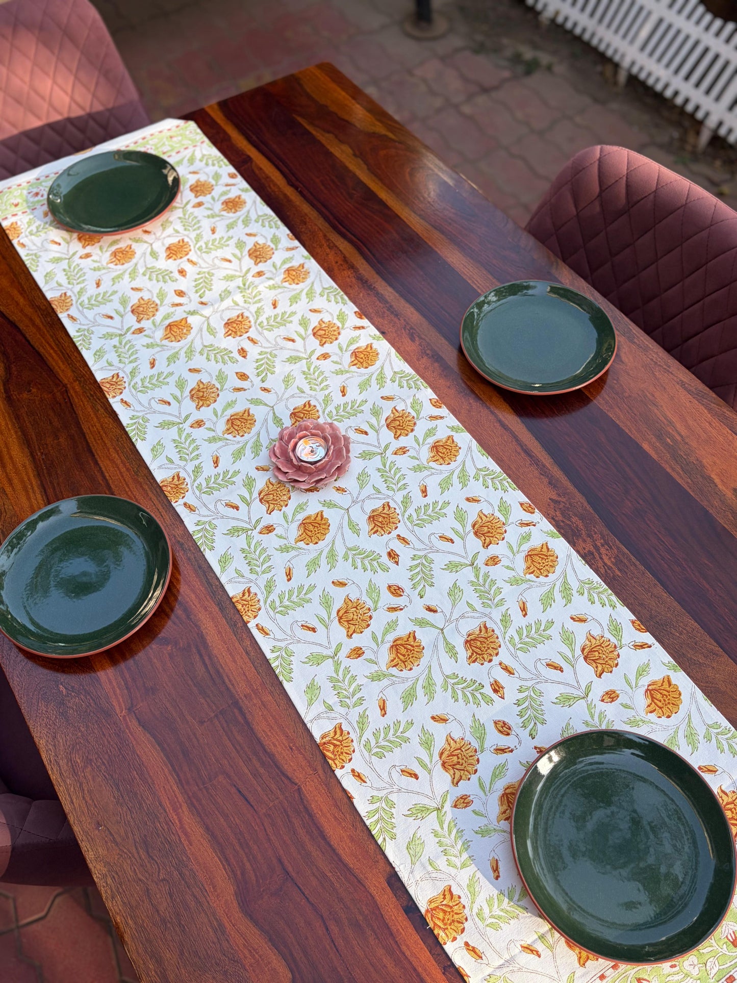 Yellow Green Mughal Jaal Table Runner