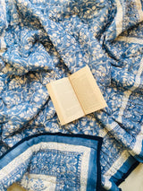 White Blue Floral Baghicha Reversible Mulmul Cotton Quilt-King Size