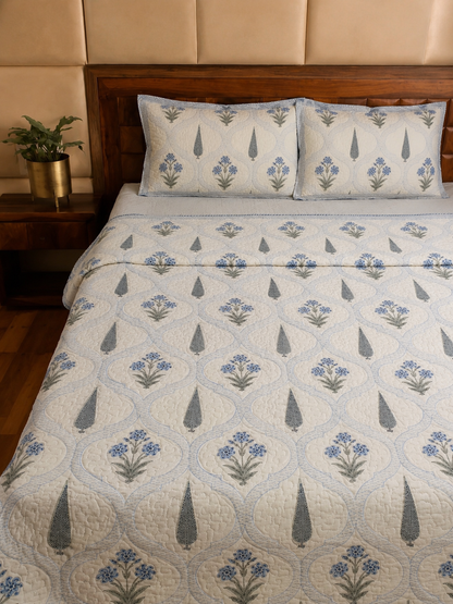 Blue Cyprus Quilted Bedcover