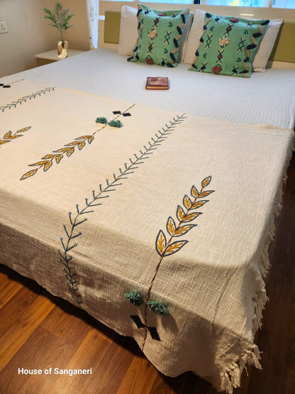 Leaf Embroidery and Tassel Throw