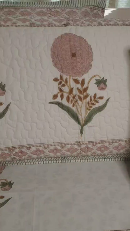 Peach Marigold Bedsheet & Bedcover Set