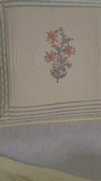 Lime Jasmine Persian Quilted Luxury Bedcover